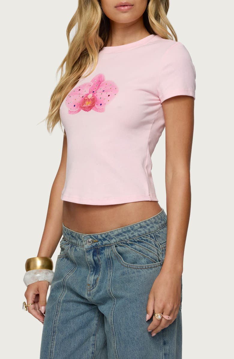 EDIKTED Orchid Gemstone Crop T-Shirt, Alternate, color, Pink