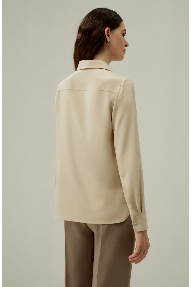 Women's Graceful Button Up Silk Blouse, Alternate, color, Dune