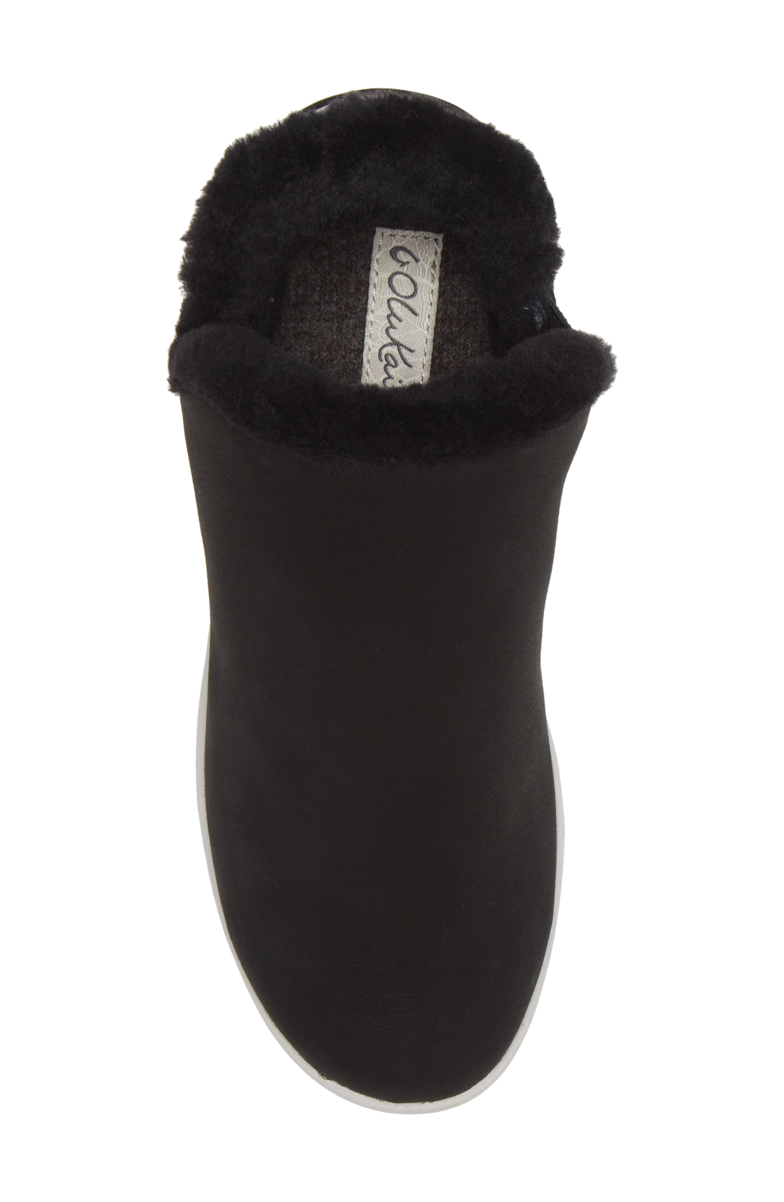 OluKai Malua Hulu Genuine Shearling Waterproof Slip-On Sneaker, Alternate, color, Onyx/ Mist Grey