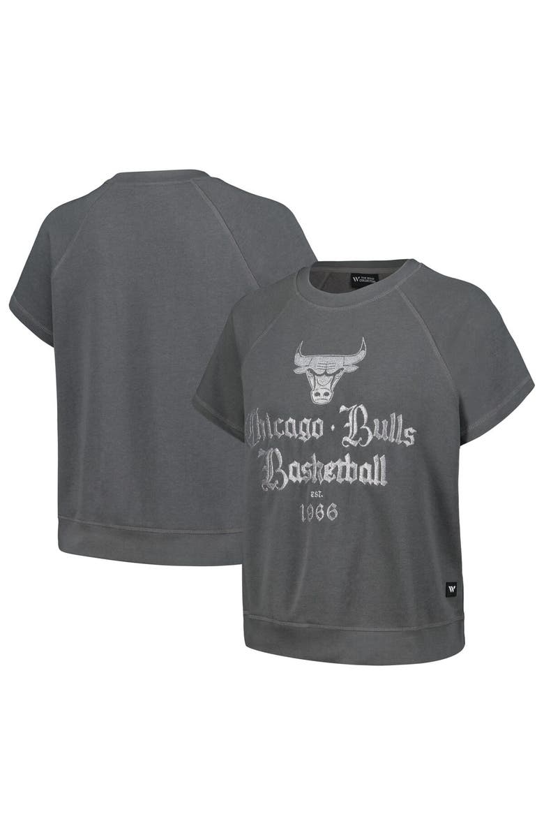 THE WILD COLLECTIVE Women's The Wild Collective Gray Chicago Bulls Embroidered Fleece Raglan Short Sleeve Pullover Sweatshirt, Main, color, Gray