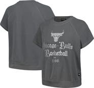 THE WILD COLLECTIVE Women's The Wild Collective Gray Chicago Bulls Embroidered Fleece Raglan Short Sleeve Pullover Sweatshirt