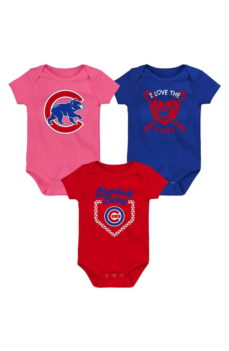Outerstuff Infant Royal/Red/Pink Chicago Cubs Baseball Baby 3-Pack Bodysuit Set, Main, color, 