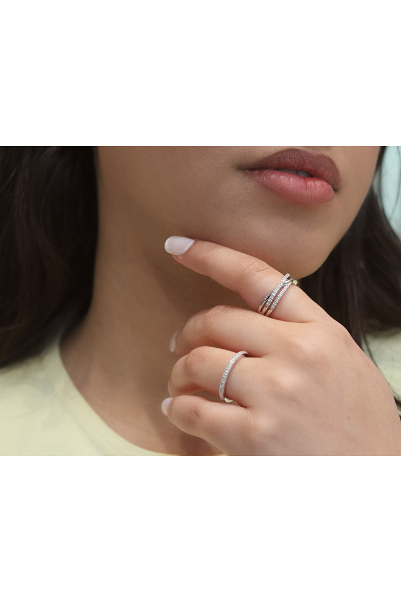 Nexus 14K Gold Round Diamond Studded Crossover Band Ring - 0.24cts, Alternate, color, 14K White Gold