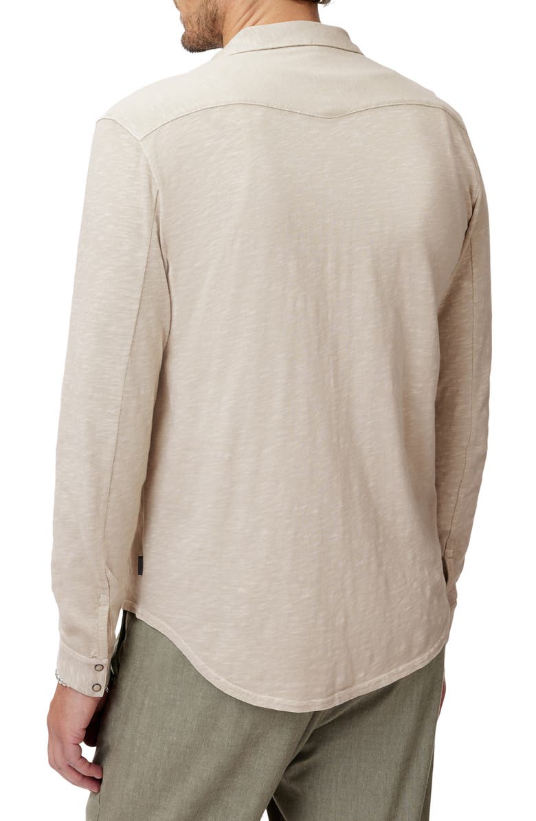 John Varvatos Avron Slub Organic Cotton Knit Snap-Up Western Shirt, Alternate, color, Almond