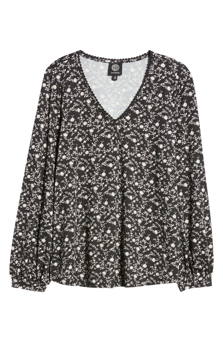 Bobeau Floral Print Rickrack Trim Top, Alternate, color, 