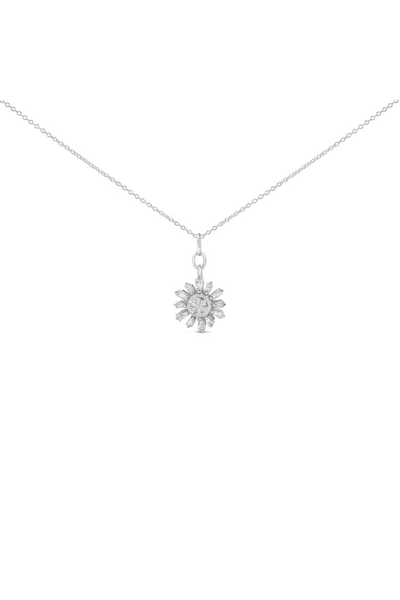 Sterling Silver 3/8 Cttw Diamond Starburst Medallion Pendant Necklace, Main, color, Silver