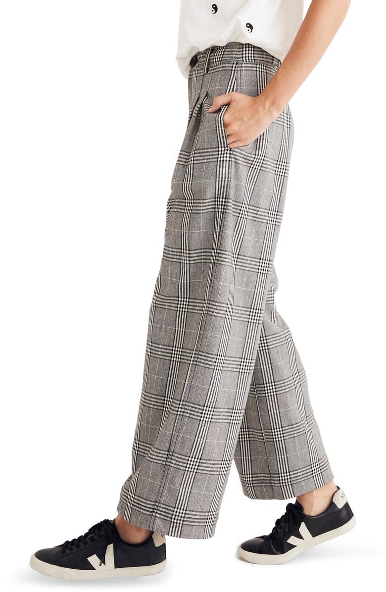 Madewell Plaid Pleated Wide Leg Pants, Alternate, color,