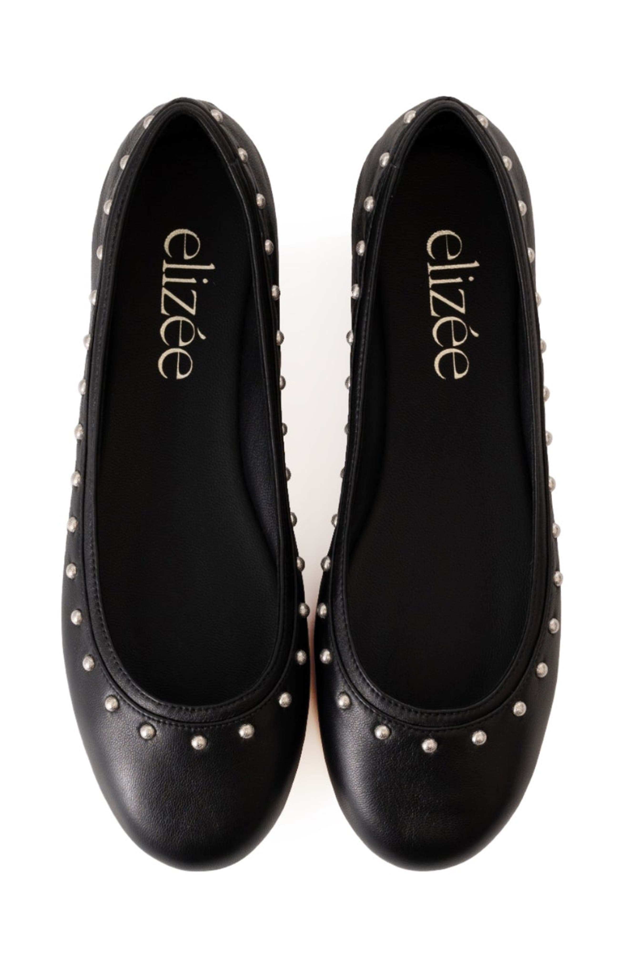 Gemma Flat Studded Leather Ballerina Flats, Alternate, color, Black/Studs