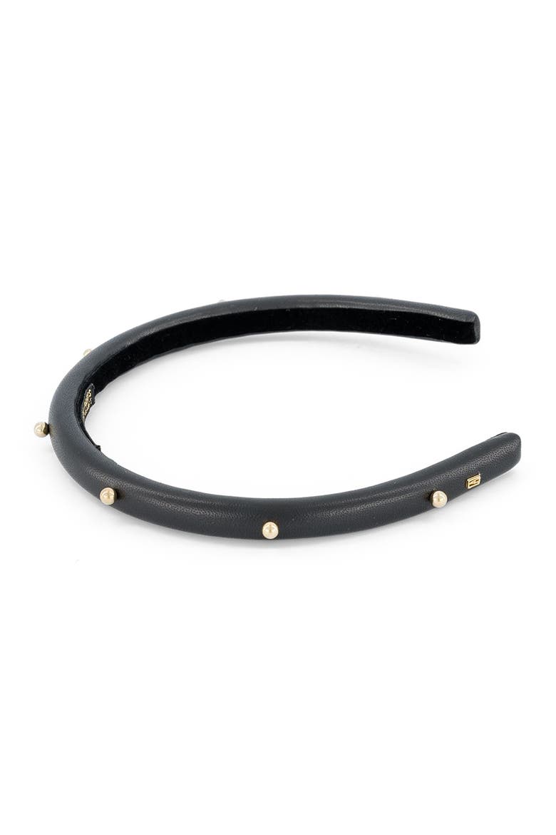 Belle de Jour Leather and Gold Studs Headband, Alternate, color, Black