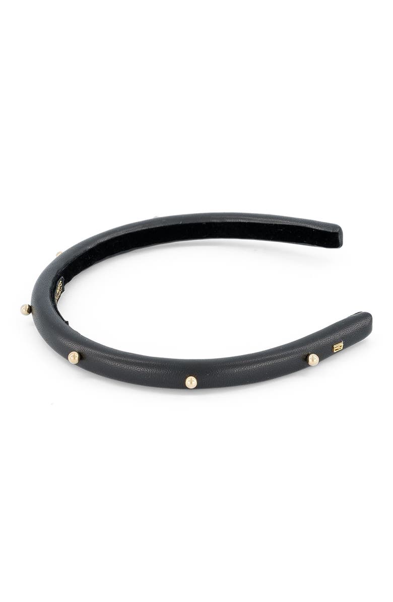Alexandre de Paris Belle de Jour Leather and Gold Studs Headband, Alternate, color, Black
