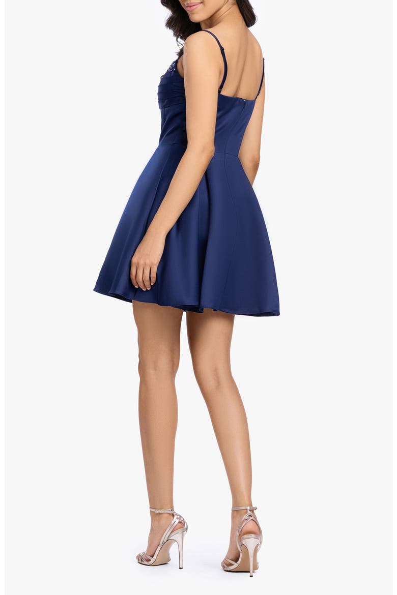 Beaded Pleated Fit & Flare Party Dress, Alternate, color, NAVY