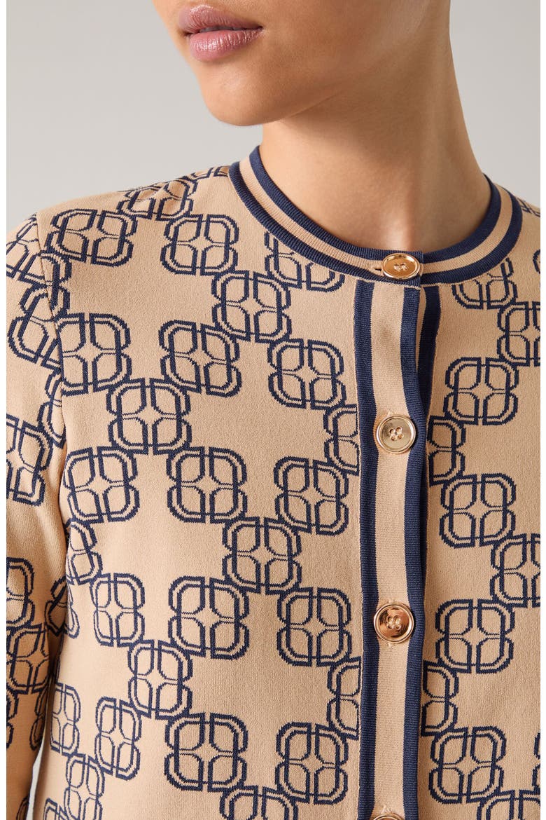 Odette Logo Monogram Cardigan, Alternate, color, NAVY MULTI