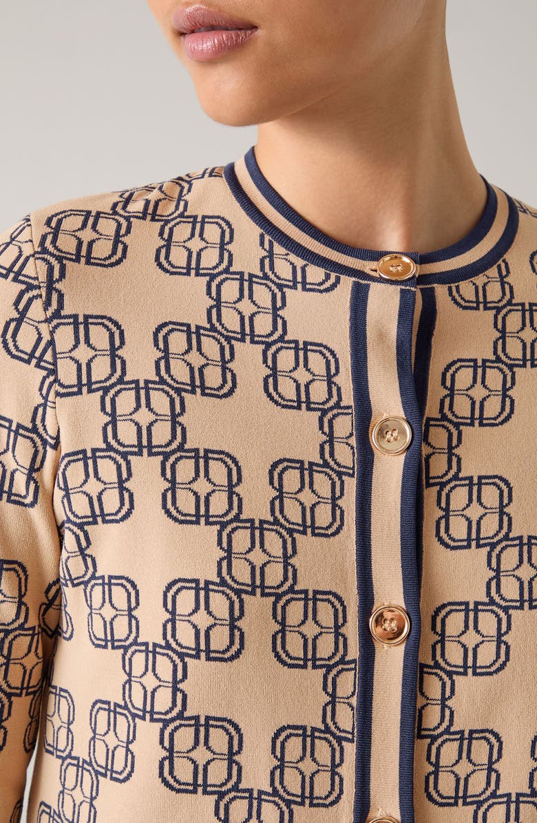LK Bennett Odette Logo Monogram Cardigan, Alternate, color, Navy Multi
