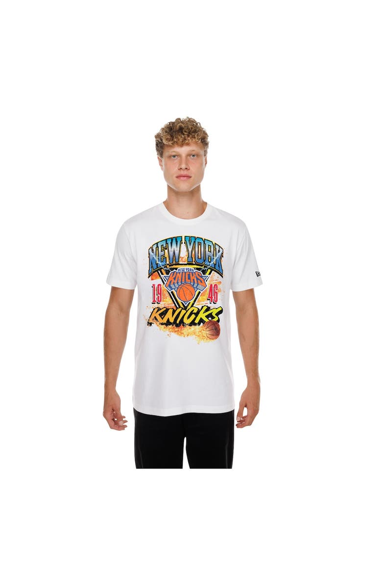 Men's New Era  White New York Knicks Lifestyle Capsule Basketball on Fire T-Shirt, Main, color, White