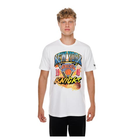 Men's New Era  White New York Knicks Lifestyle Capsule Basketball on Fire T-Shirt