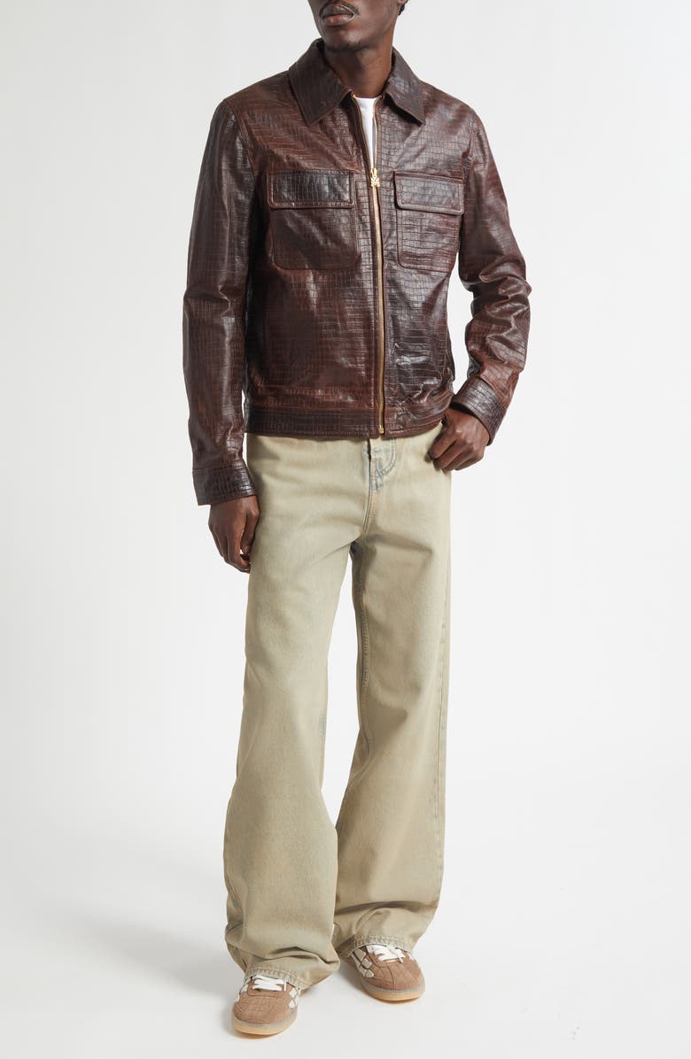 AMIRI Croc Embossed Leather Jacket, Alternate, color, Malt