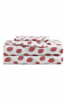 POPPY AND FRITZ Strawberry Picnic 200 Thread Count Cotton Percale Sheet Set