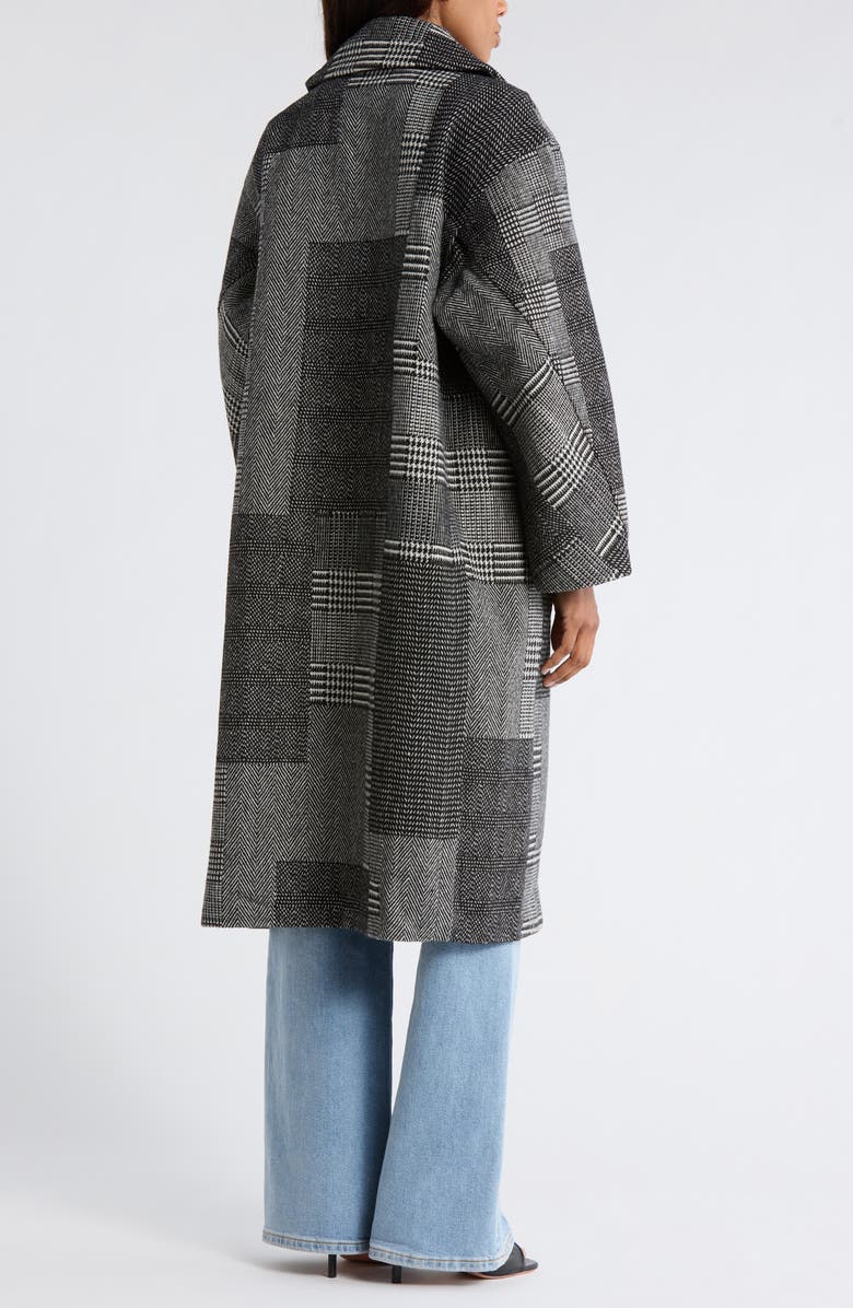 Desigual Patchwork Double Breasted Overcoat, Alternate, color, Black