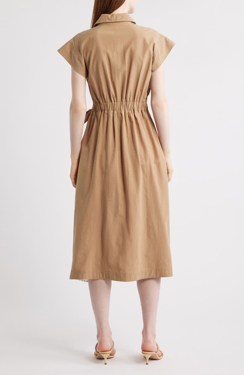 ZOE AND CLAIRE Mixed Media Tie Waist Midi Shirtdress, Alternate, color, Khaki