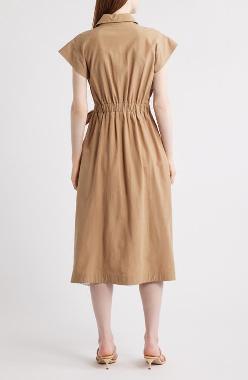 Zoe And Claire Mixed Media Tie Waist Midi Shirtdress