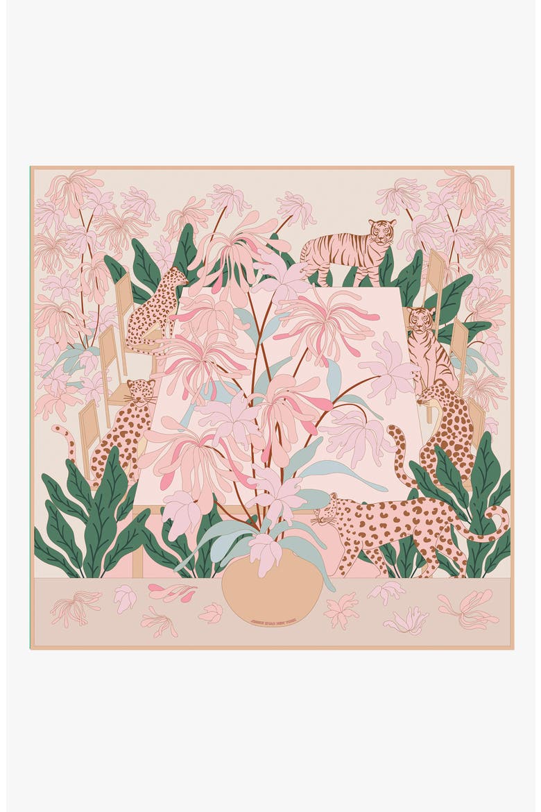 Double Sided Silk Scarf Of Jungle Gathering, Main, color, Pink