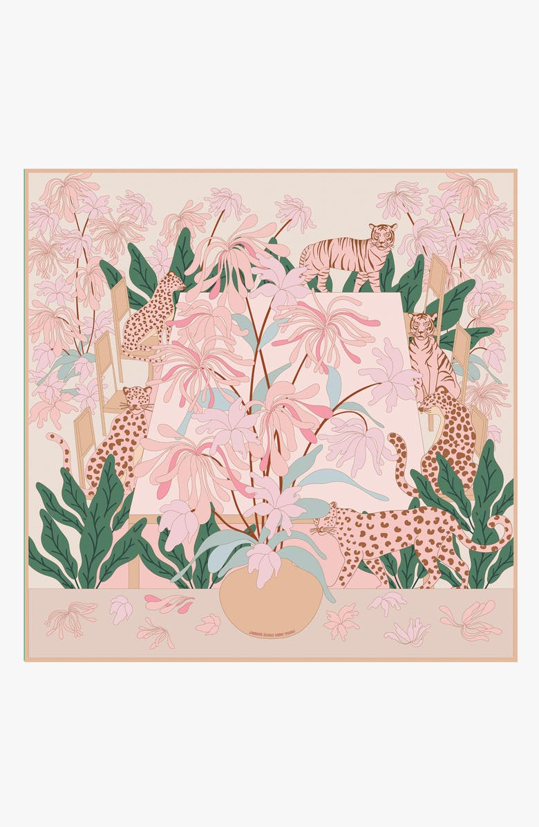 Jessie Zhao New York Double Sided Silk Scarf Of Jungle Gathering, Main, color, Pink