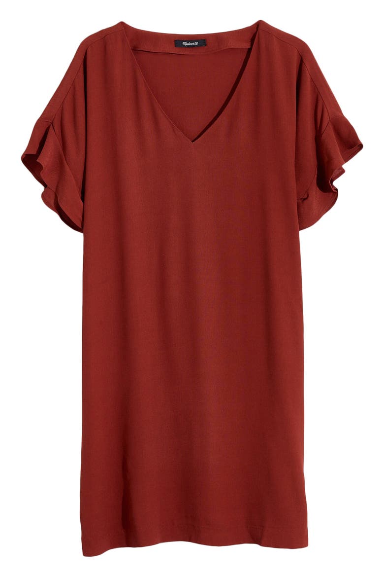 Ruffle-Sleeve Easy Dress, Alternate, color, RUSTED BURGUNDY