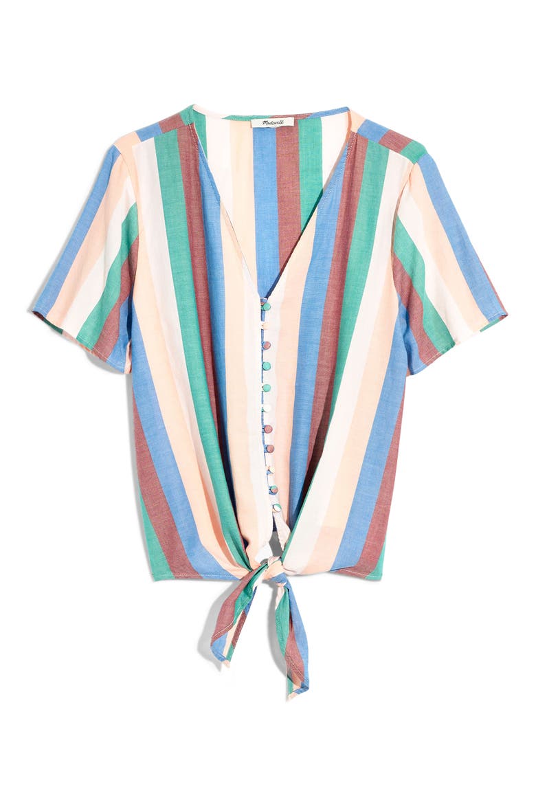 Novel Tie Front Button Top, Alternate, color, CIRCUS STRIPE DREAMY PINK