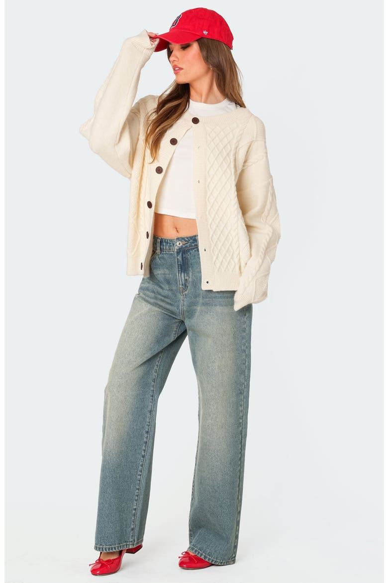 Rory Oversize Cable Stitch Cardigan, Alternate, color, CREAM