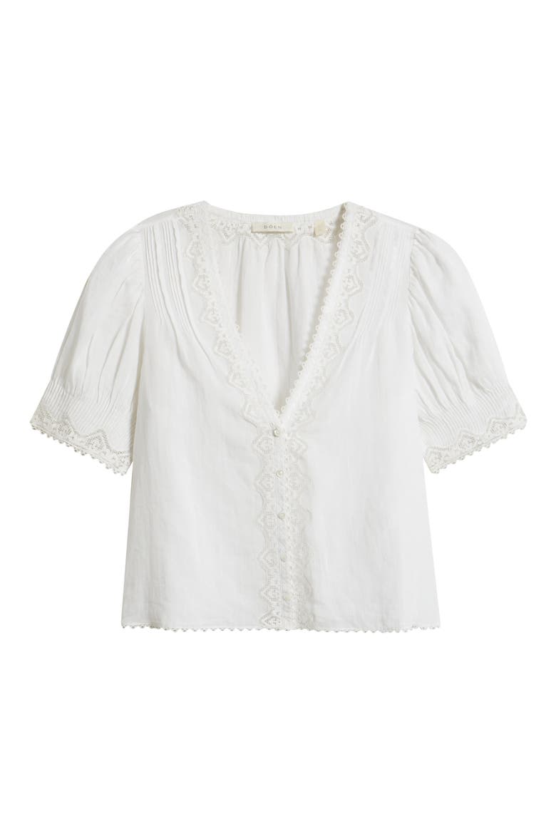Brigitta Lace Trim V-Neck Ramie Top, Alternate, color, SALT