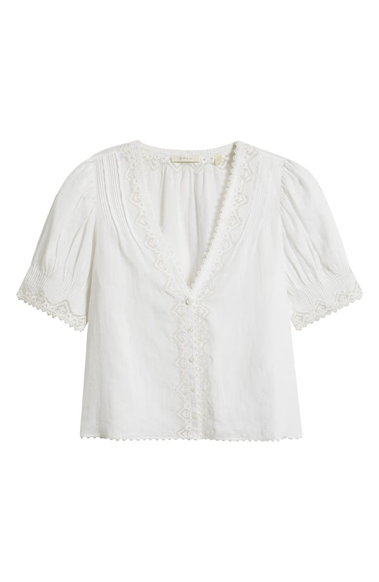DÔEN Brigitta Lace Trim V-Neck Ramie Top, Alternate, color, Salt