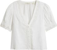 DÔEN Brigitta Lace Trim V-Neck Ramie Top