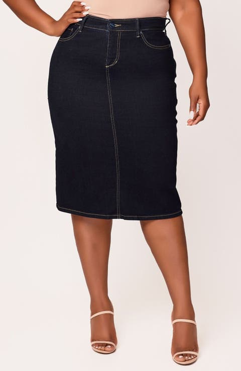 Denim Midi Skirt (Plus)