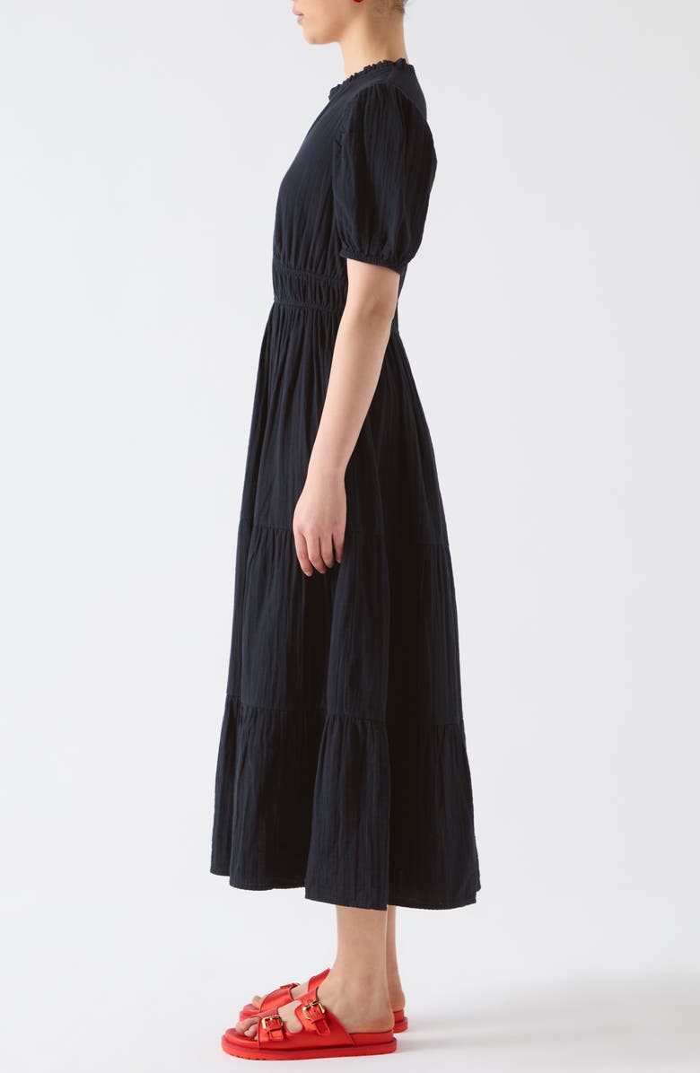 LK Bennett Felicity Short Sleeve Gathered Cotton Midi Dress, Alternate, color, Spring Navy