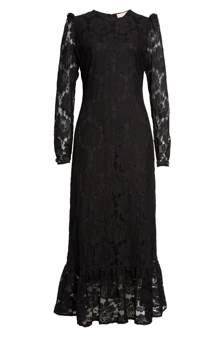Long Sleeve Cotton Blend Lace Dress, Alternate, color, BLACK