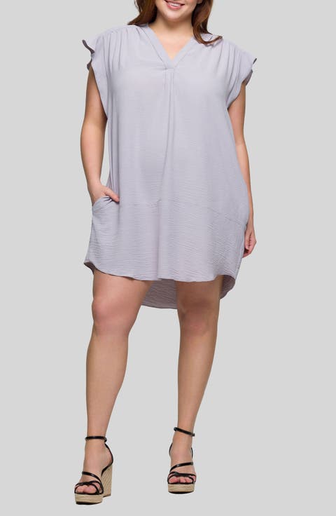 Flutter Cap Sleeve Shift Dress (Plus)