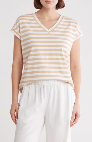 CASLON CASLON® STRIPE COTTON V-NECK T-SHIRT