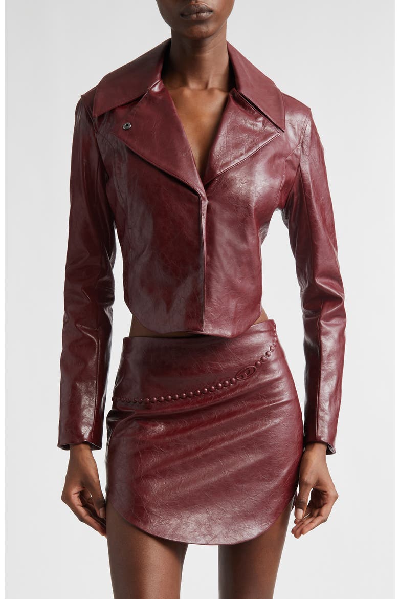 G-Ameck Faux Leather Crop Jacket, Main, color, BORDEAUX