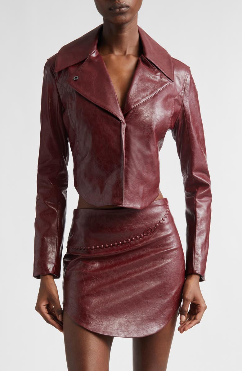 DIESEL<sup>®</sup> G-Ameck Faux Leather Crop Jacket, Main, color, Bordeaux
