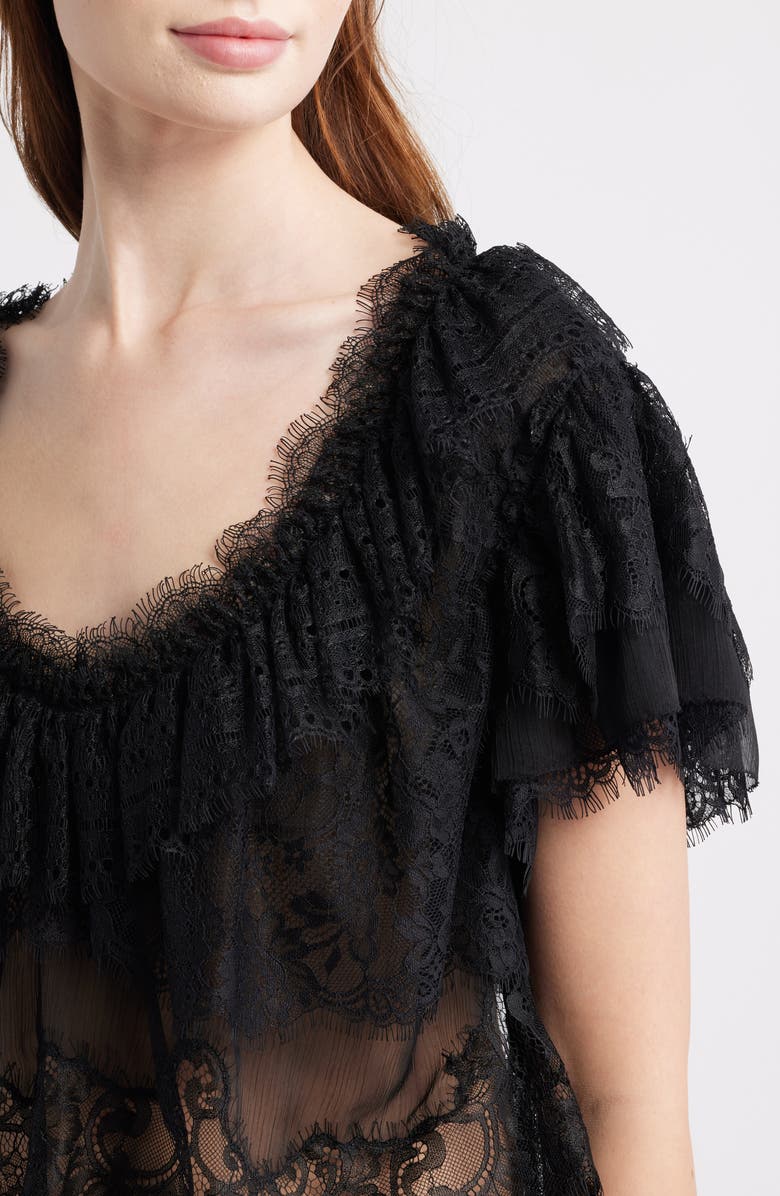 LoveShackFancy Vienne Lace Crop Top, Alternate, color, Black