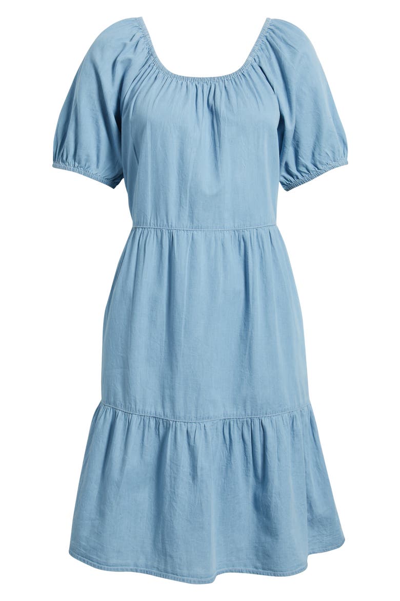 Amie Convertible Neck Tiered Cotton Dress, Alternate, color, DENIM WASH