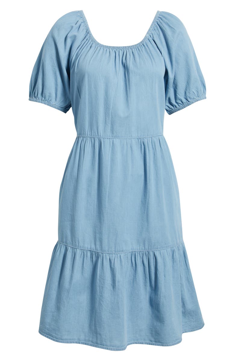 beachlunchlounge Amie Convertible Neck Tiered Cotton Dress, Alternate, color, Denim Wash