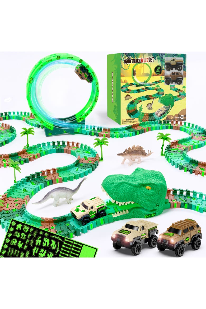 Dino Track Wild Toy Track Car Glow in the Dark Set, Main, color, Geen