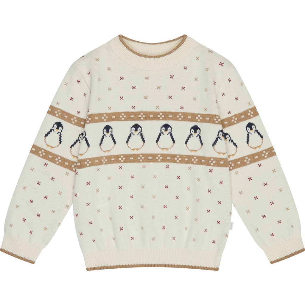 Mori Penguin Fair Isle Knitted Jumper In Neutral