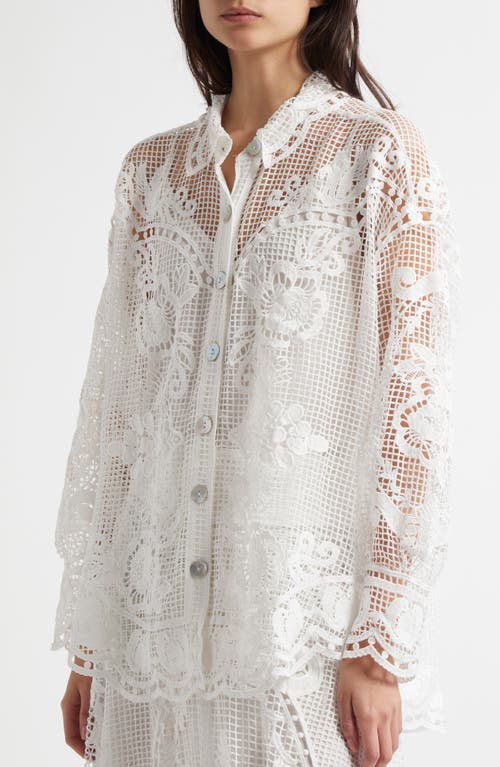 Farm Rio Swan Lake Guipure Lace Button-up Shirt In Off-white