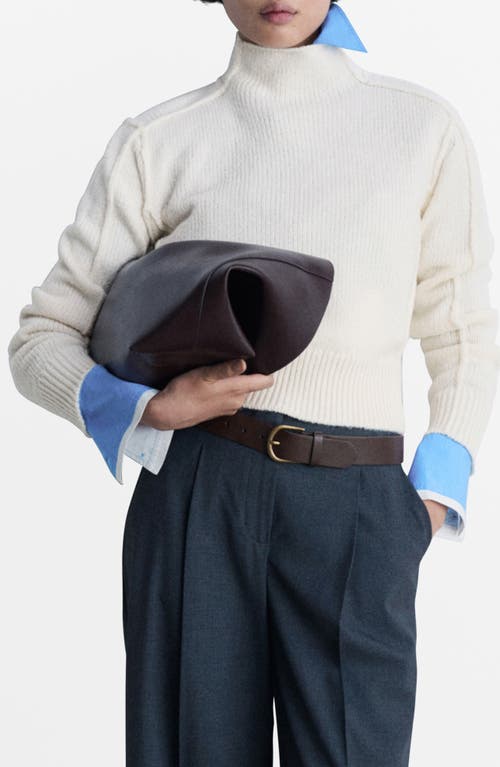 Shop Mango Perkins Seam Detail Mock Neck Sweater In Ecru
