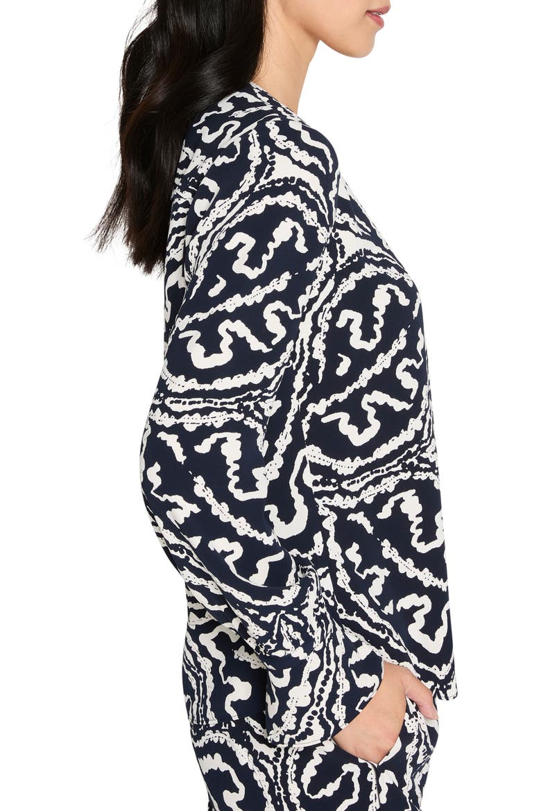 Indigo Leaf Double Crepe Button-Up Shirt, Alternate, color, INDIGO MULTI