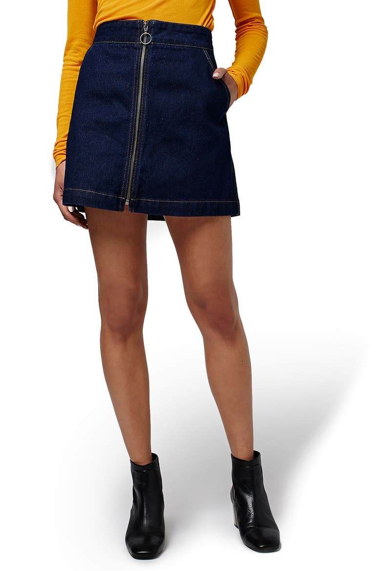 Denim Zip A-Line Skirt, Main, color, INDIGO