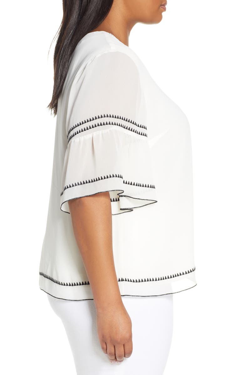 Vince Camuto Bell Sleeve Embroidered Chiffon Top, Alternate, color, Pearl Ivory