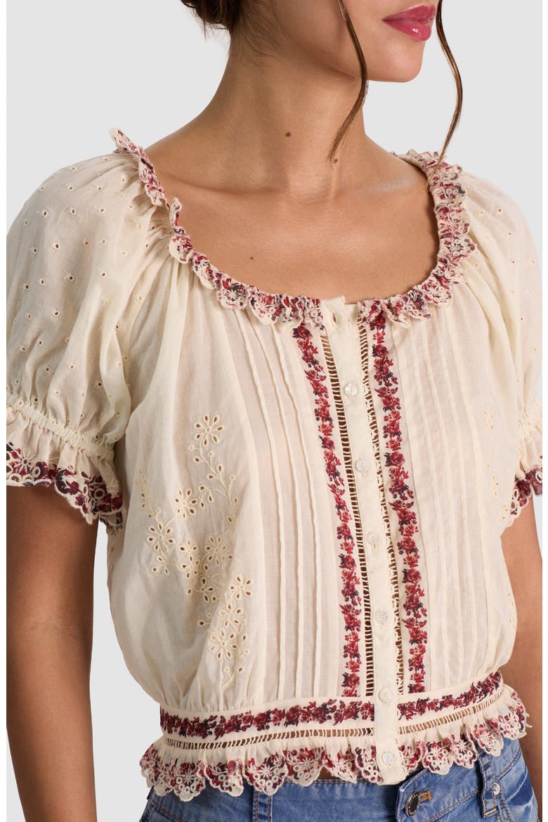 McLaine Embroidered Puff Sleeve Cropped Top, Alternate, color, ORCHARD GLOW